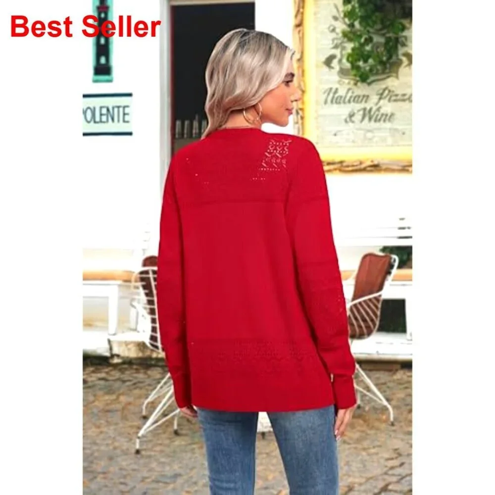 Lightweight V-Neck Cardigan with Crochet Detailing, Long Sleeves, 100% Viscose